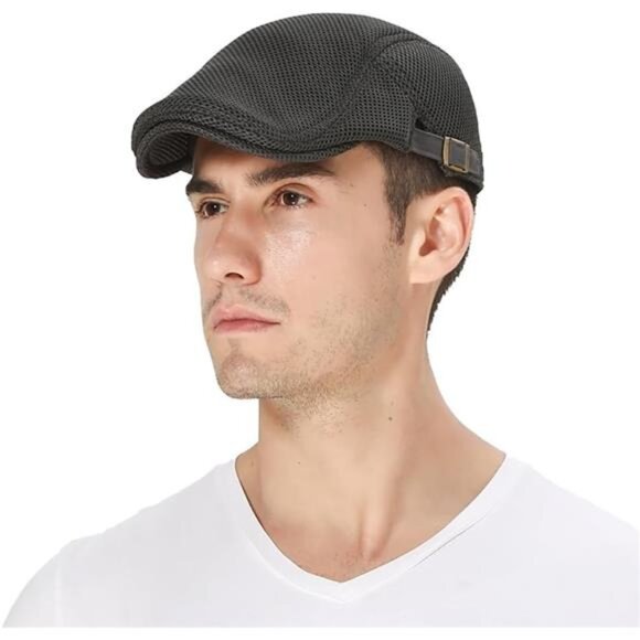 Mens Breathable Mesh Summer Hat Adjustable Newsboy Beret Ivy Cap Cabbie Flat - Picture 2 of 7